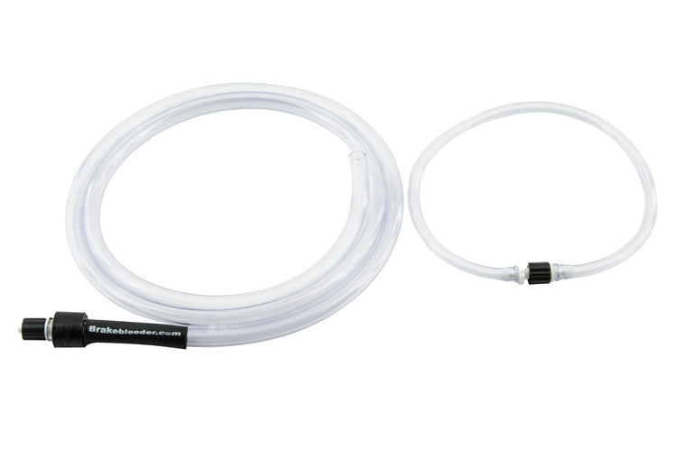 Clear plastic hose with black threaded ring on one end. Close-up, white background. Likely for fluids.
