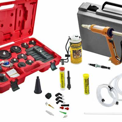 The Image is a Brake Fluid Flush Kit. It is a briefcase filled with tools that a shop would need to bleed the brakes on a car.  The kit includes a syringe, hose, and bottle of brake fluid.