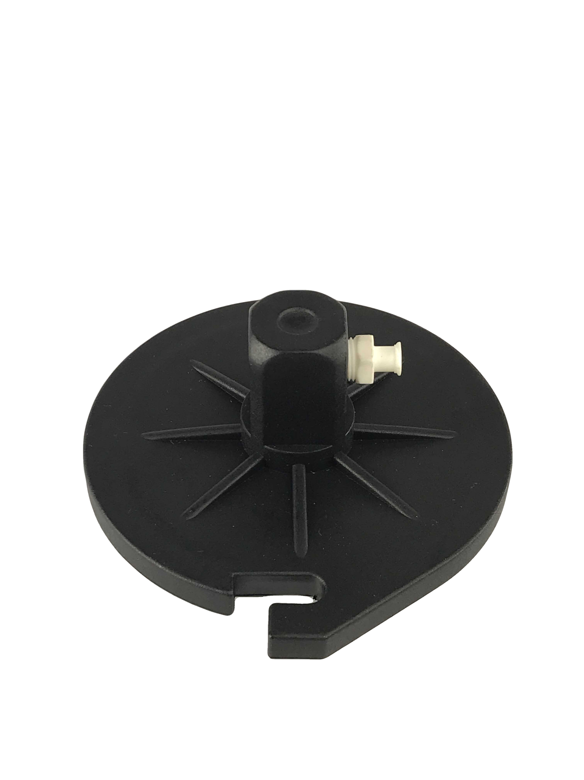 a black and white BC-0813 Master Cylinder Cap Adapter. It is a tool that is used to convert a standard cylinder cap to a master cylinder cap, most likely used in car repair. The adapter is made of a durable plastic