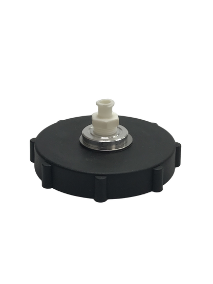 a BC-42 Master Cylinder Cap Adapter- GM 2013+ which is a black cap with a white top. It is a specialty tool used to convert a standard cap into a master cylinder cap on certain General Motors vehicles from 2013 onwards.