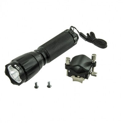 An image of a black flashlight mount is displayed.  It features a flashlight socket and a clip that fastens to a belt or strap. The mount is labeled "Phoenix Systems MaxPro."